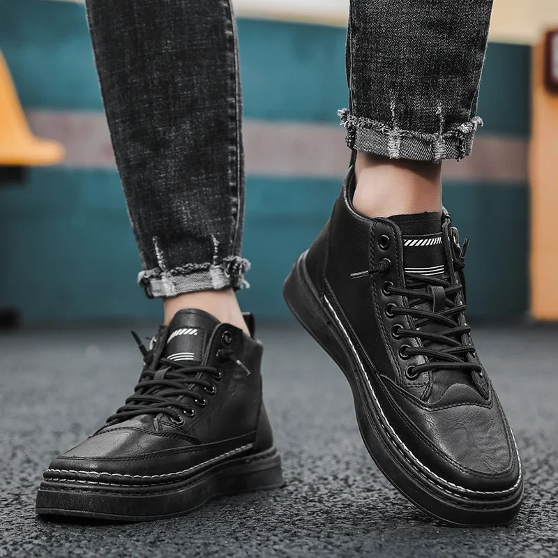 Men Boots Winter High Top Leather Shoes Fashion Cotton Shoes - Image 4