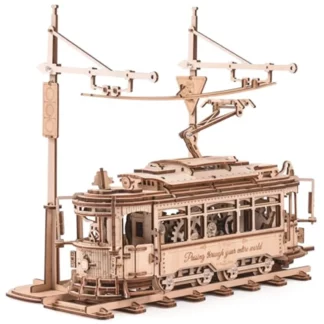 3D Wooden Puzzle Gear Drive Tram Mechanical Model Building Kit DIY Craft Toy Gifts Classic City Tram for Children Teens