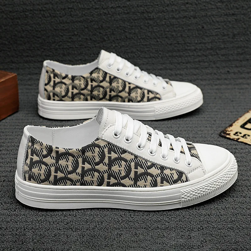 New Shoes for Men Genuine Leather Patchwork Casual Shoes Trend Flat Skateboard Shoes Youth Cool Lace-up Sneakers - Image 6