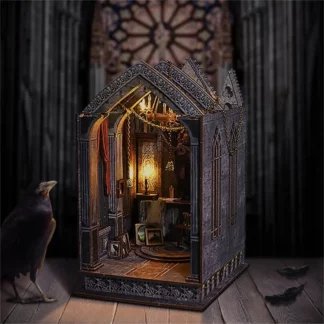 Retro Gothic DIY Wooden Book Nook Shelf Insert Miniature Kits Bookshelf Home Bookend Decoration For Adult Handmade Gifts