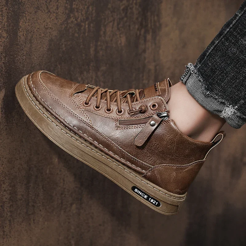 Men Boots Winter High Top Leather Shoes Fashion Cotton Shoes - Image 5