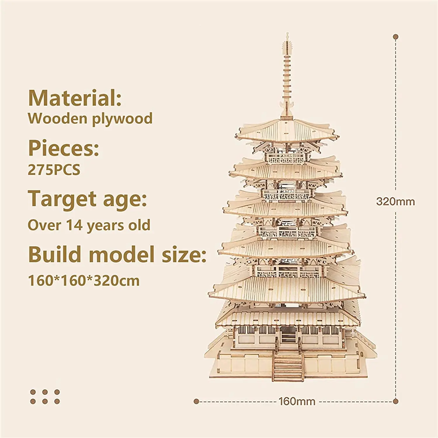 Five-storied Pagoda 3D Wooden Puzzle Toys For Children Kids Birthday Gift - Image 3