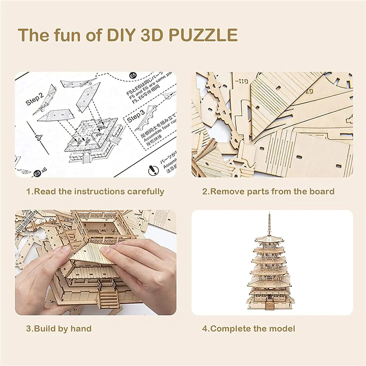 Five-storied Pagoda 3D Wooden Puzzle Toys For Children Kids Birthday Gift - Image 5