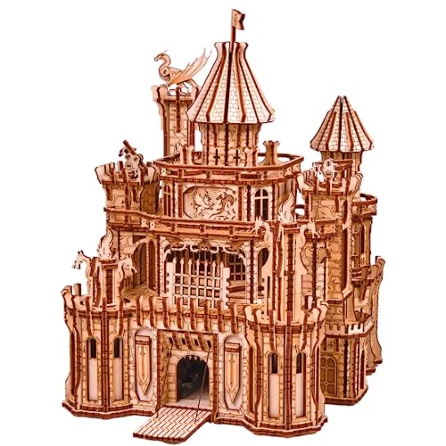 Dragon Castle Movable Wooden 3D Puzzles for Adults and Kids to Build