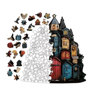 212PCS Christmas Elf Irregular Wooden Puzzle Elf Door Jigsaw Puzzle Pieces Stress-Relief Game Birthday Xmas Piggy Bank Gifts