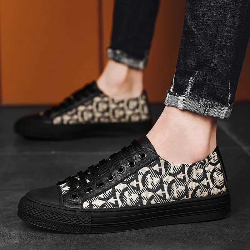 New Shoes for Men Genuine Leather Patchwork Casual Shoes Trend Flat Skateboard Shoes Youth Cool Lace-up Sneakers - Image 2