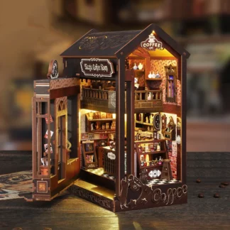 DIY Wooden Book Nook Magic Coffee Shop Figurines Miniatures Bookend Handmade Bookshelf Friends Birthday Gifts Home Decor Crafts