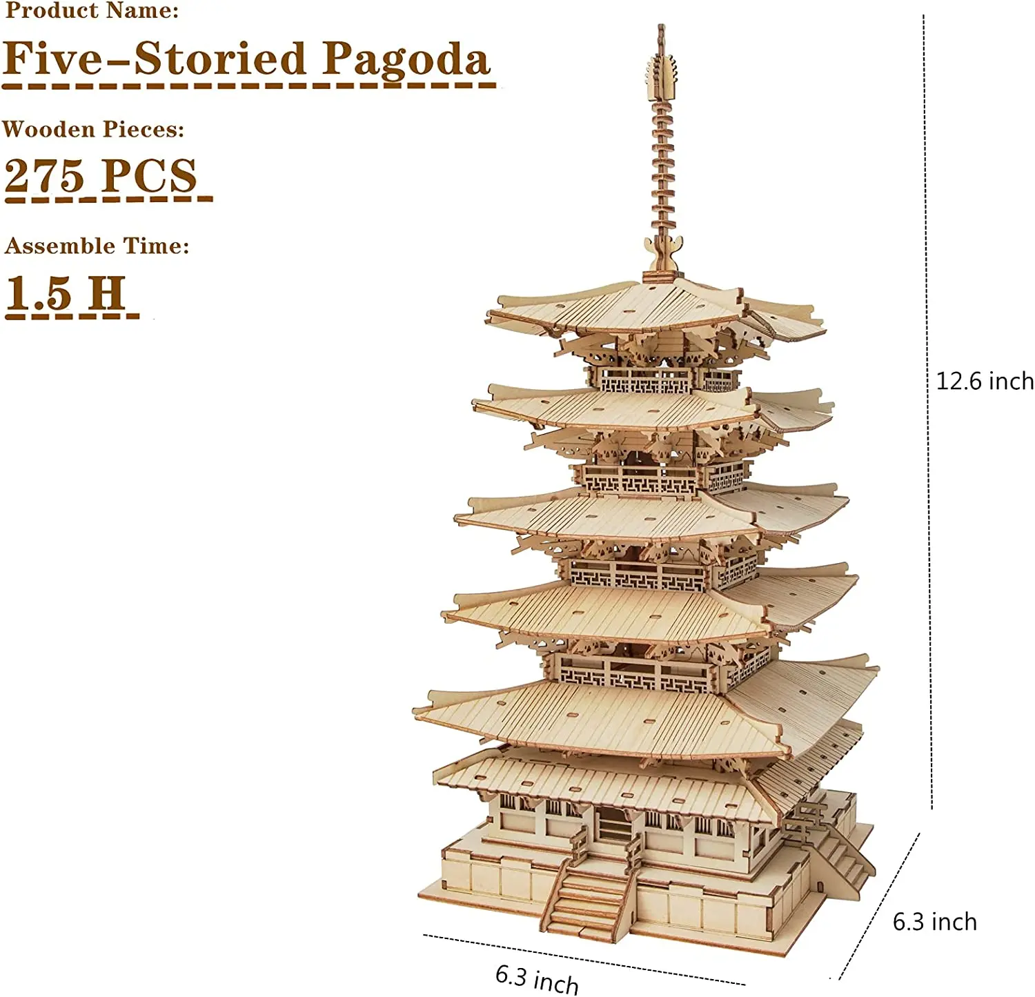 Five-storied Pagoda 3D Wooden Puzzle Toys For Children Kids Birthday Gift - Image 4
