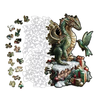 214PCS Christmas Wooden Dragon jigsaw Puzzle Irregular Shaped Puzzle Stress-Relieving Game Birthday Piggy Bank Gifts Home Decora