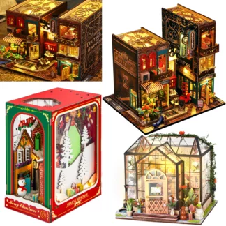 Book Nook Kit Gardenhouse Book Nook DIY Dollhouse Bookend Model Kit LED Light Wooden Puzzle for Bookshelf Decor Christmas Gifts