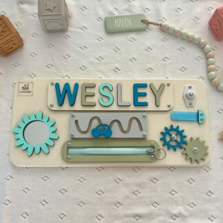 Personalized Puzzle Name Busy Board for Toddlers, Toddler Christmas Gift, Montessori Board, Wooden Sensory Board, 1st Birthday Baby Boy Gift