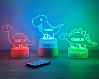 Custom dinosaur night light, Kids acrylic night light for kids bedroom decor, personalized with your name.