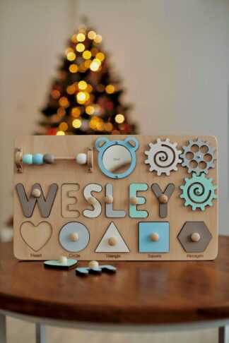Nursery Decor Name Puzzle Personalized Busy Board First Birthday Gift Boy Girl Montessori Wooden Toys Sensory Board Baby Christmas Gift