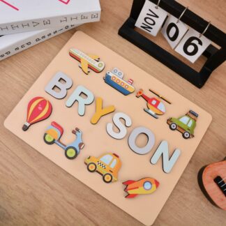 Personalized Kids Busy Board, Sensory Toy 2 Year-Old, Vehicle Wooden Puzzle, Baby Name Puzzle, Nursery Decor, Unique Birthday Gift