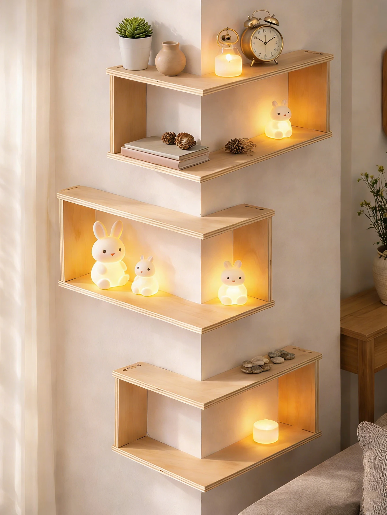 Modern Geometric Wooden Floating Shelves - Image 2