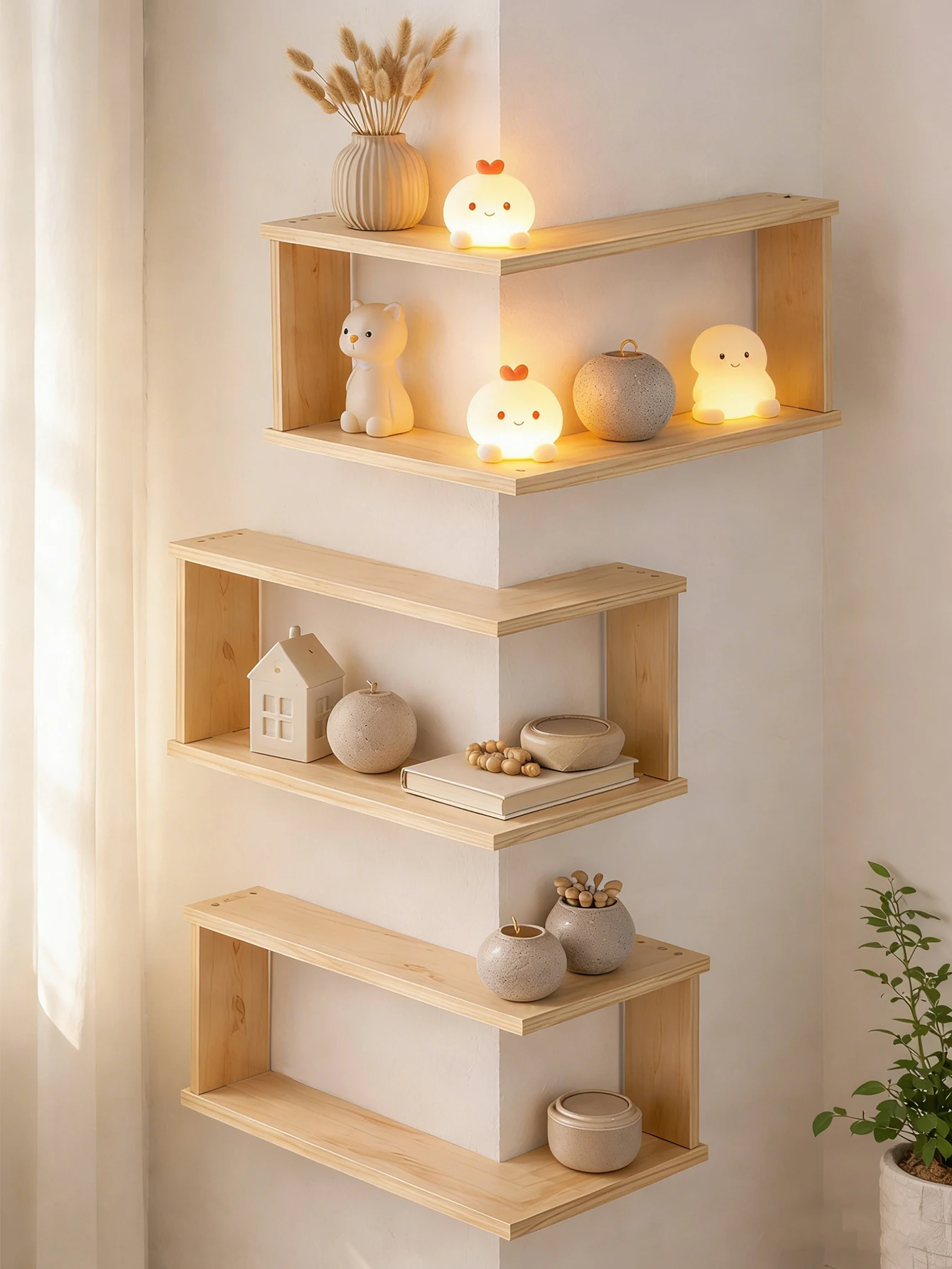 Modern Geometric Wooden Floating Shelves - Image 3