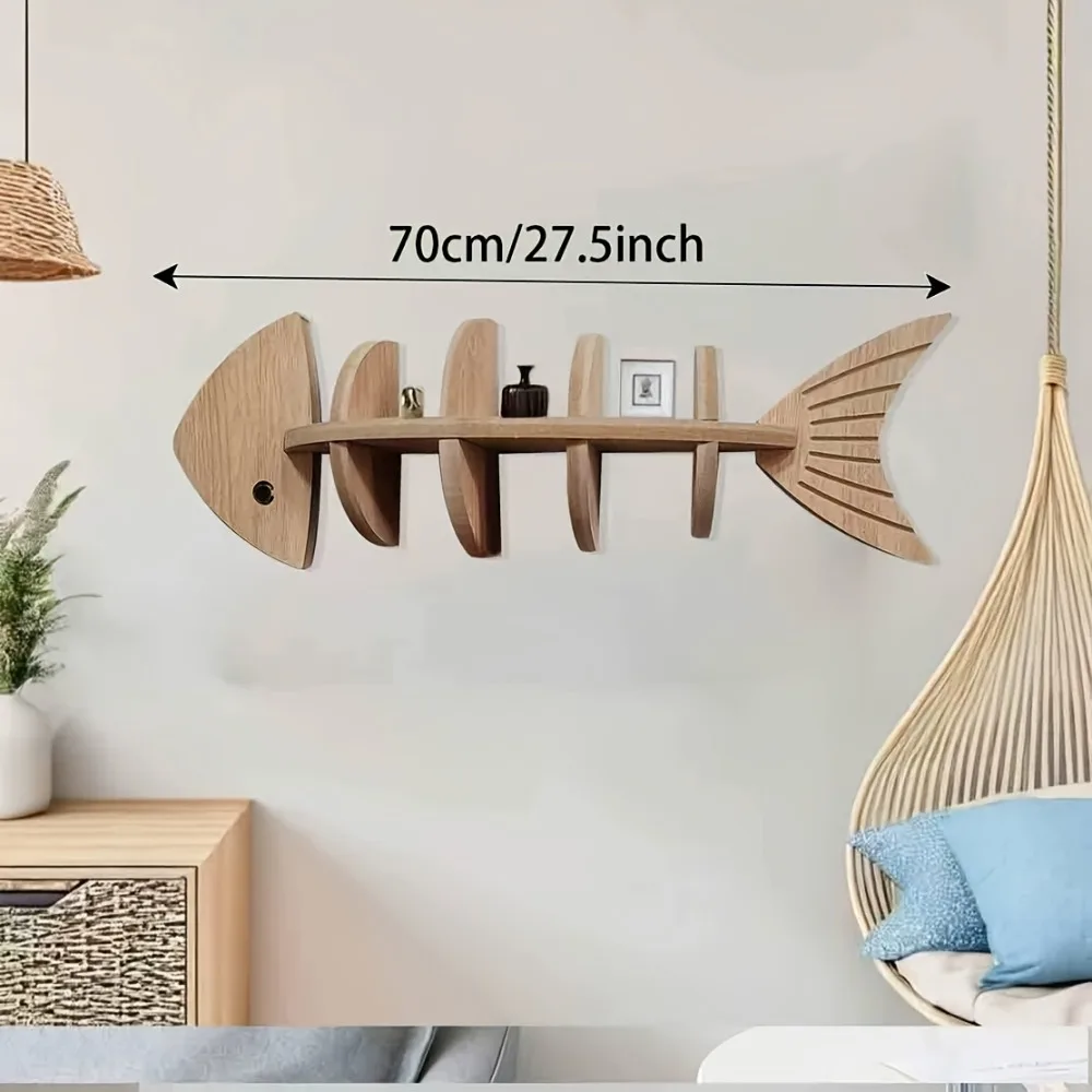Unique Fish Bone Shaped Wooden Wall Shelf - Image 6