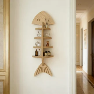 Unique Fish Bone Shaped Wooden Wall Shelf