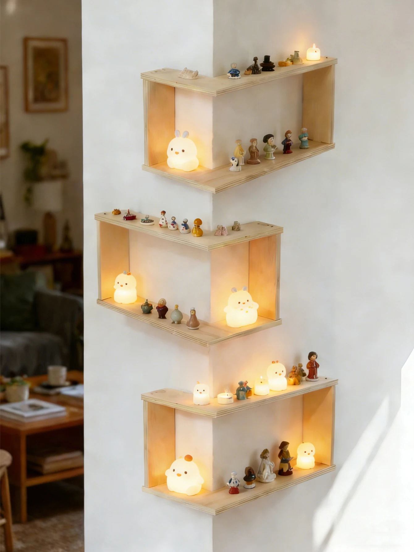 Modern Geometric Wooden Floating Shelves - Image 5
