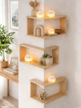 Modern Geometric Wooden Floating Shelves