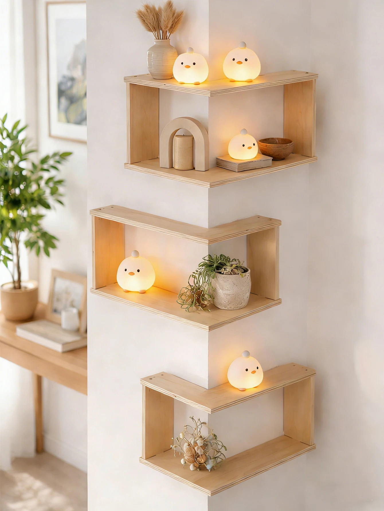 Modern Geometric Wooden Floating Shelves