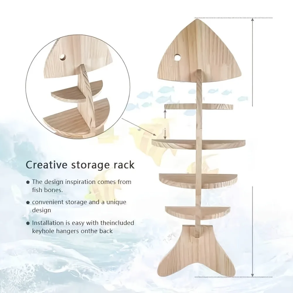 Unique Fish Bone Shaped Wooden Wall Shelf - Image 5