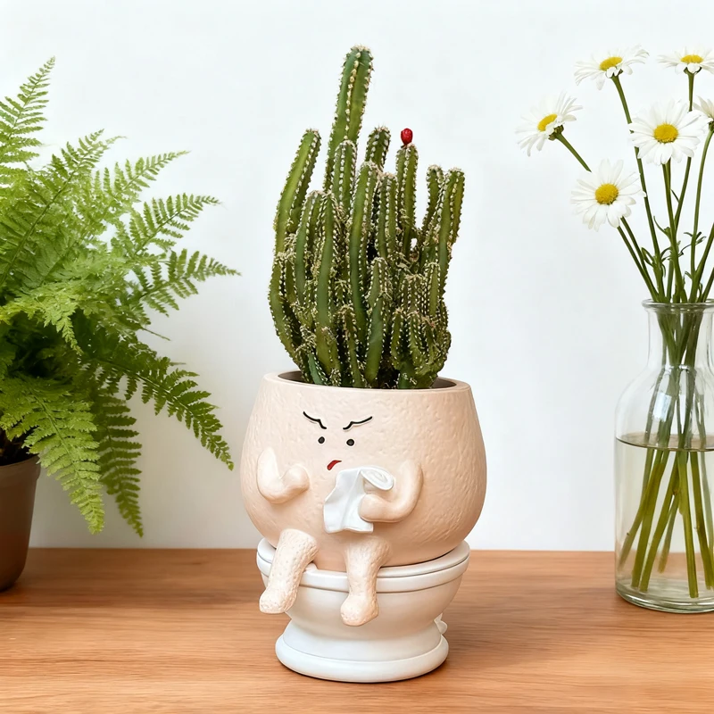 Funny Ghost Toilet Resin Succulent Planter Pot with Tissue Roll - Image 3