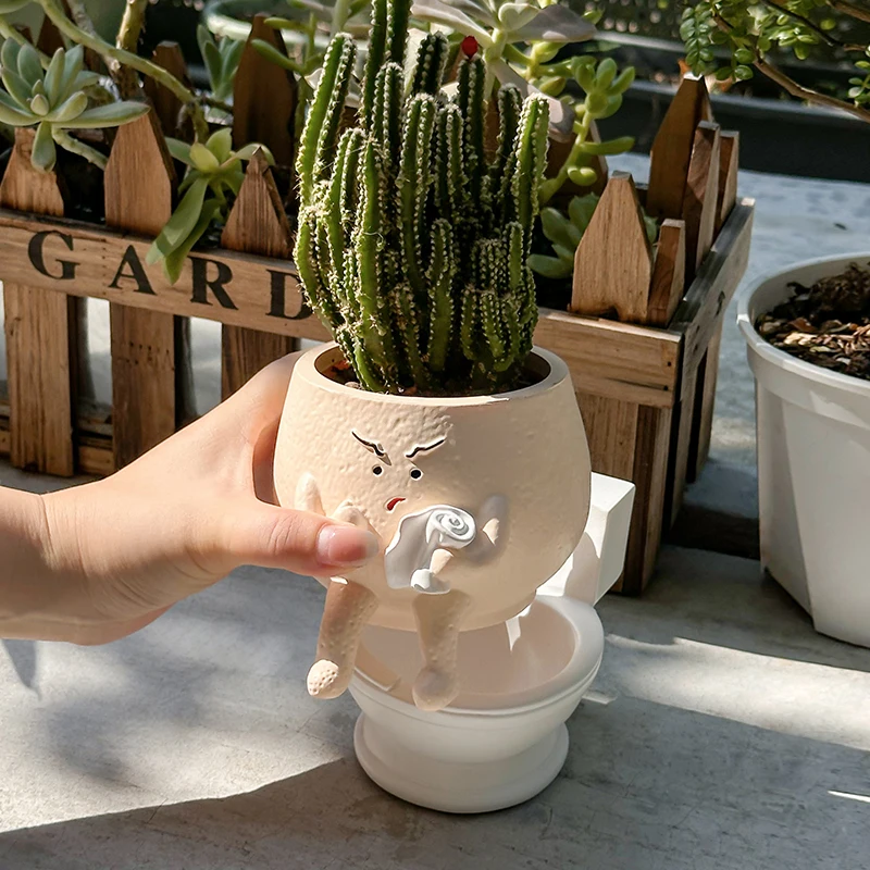 Funny Ghost Toilet Resin Succulent Planter Pot with Tissue Roll - Image 2