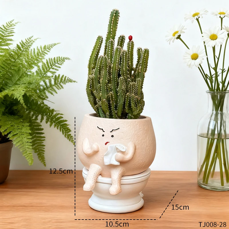 Funny Ghost Toilet Resin Succulent Planter Pot with Tissue Roll - Image 7