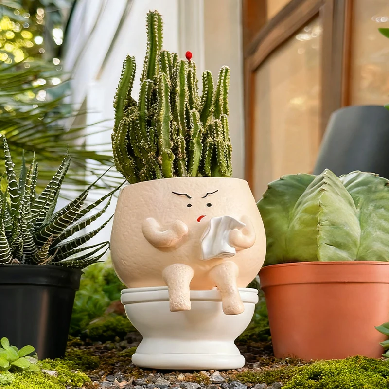Funny Ghost Toilet Resin Succulent Planter Pot with Tissue Roll - Image 4