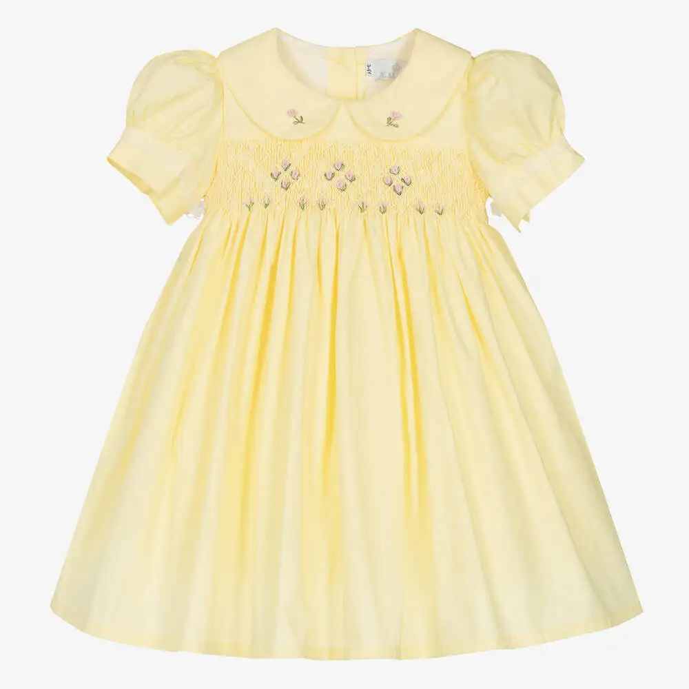 Princess Dress Baby Girl Yellow Dress Hand-smocked Clothes