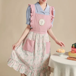 Cute Korean Style Ruffled Pure Cotton Apron Breathable Sleeveless Work Clothe