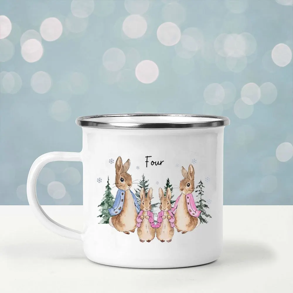 Custom Name Winter Family Rabbit Enamel Cup - Image 3