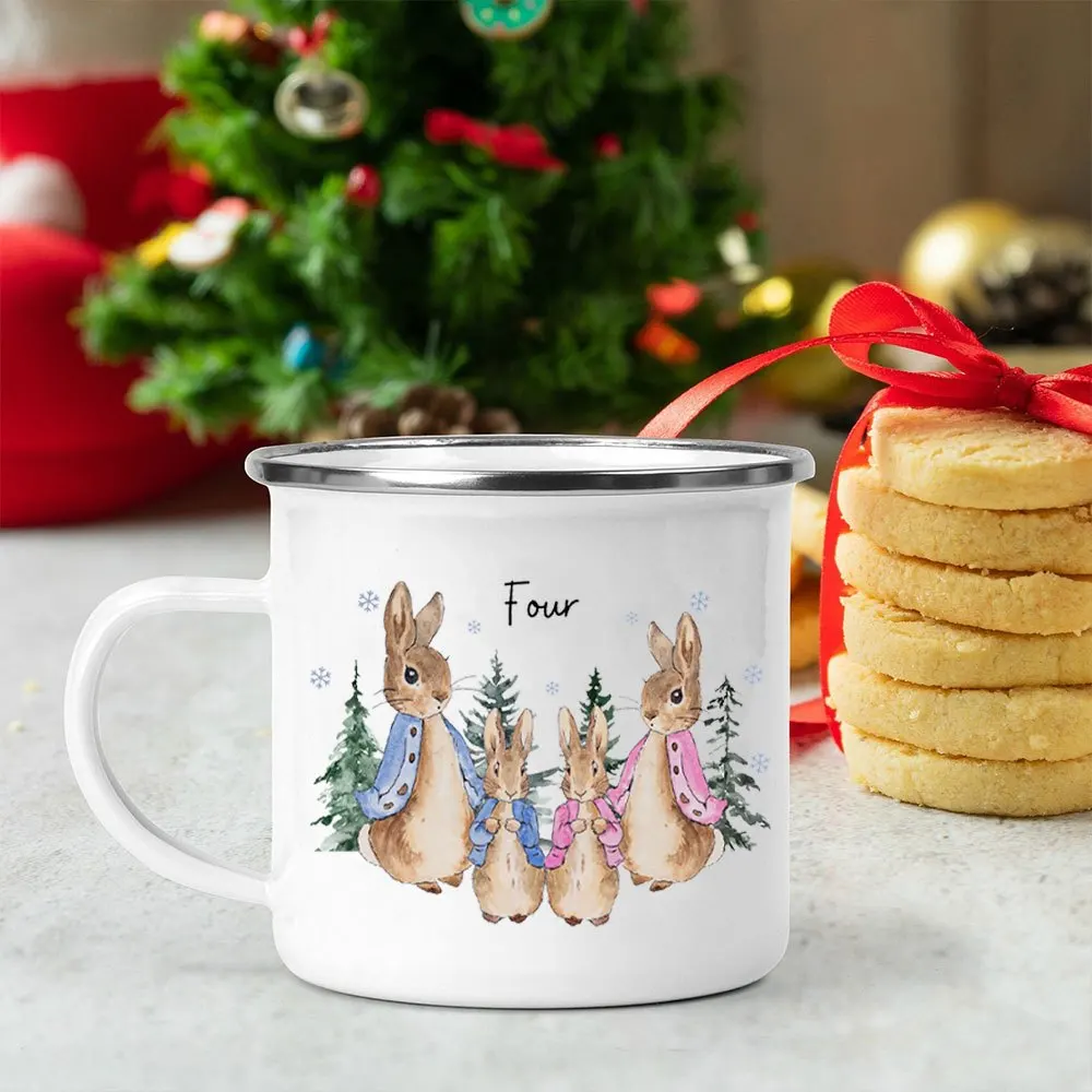 Custom Name Winter Family Rabbit Enamel Cup - Image 5