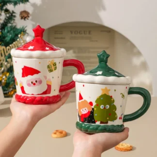 Colorful Christmas Porcelain Mug Set with Lid