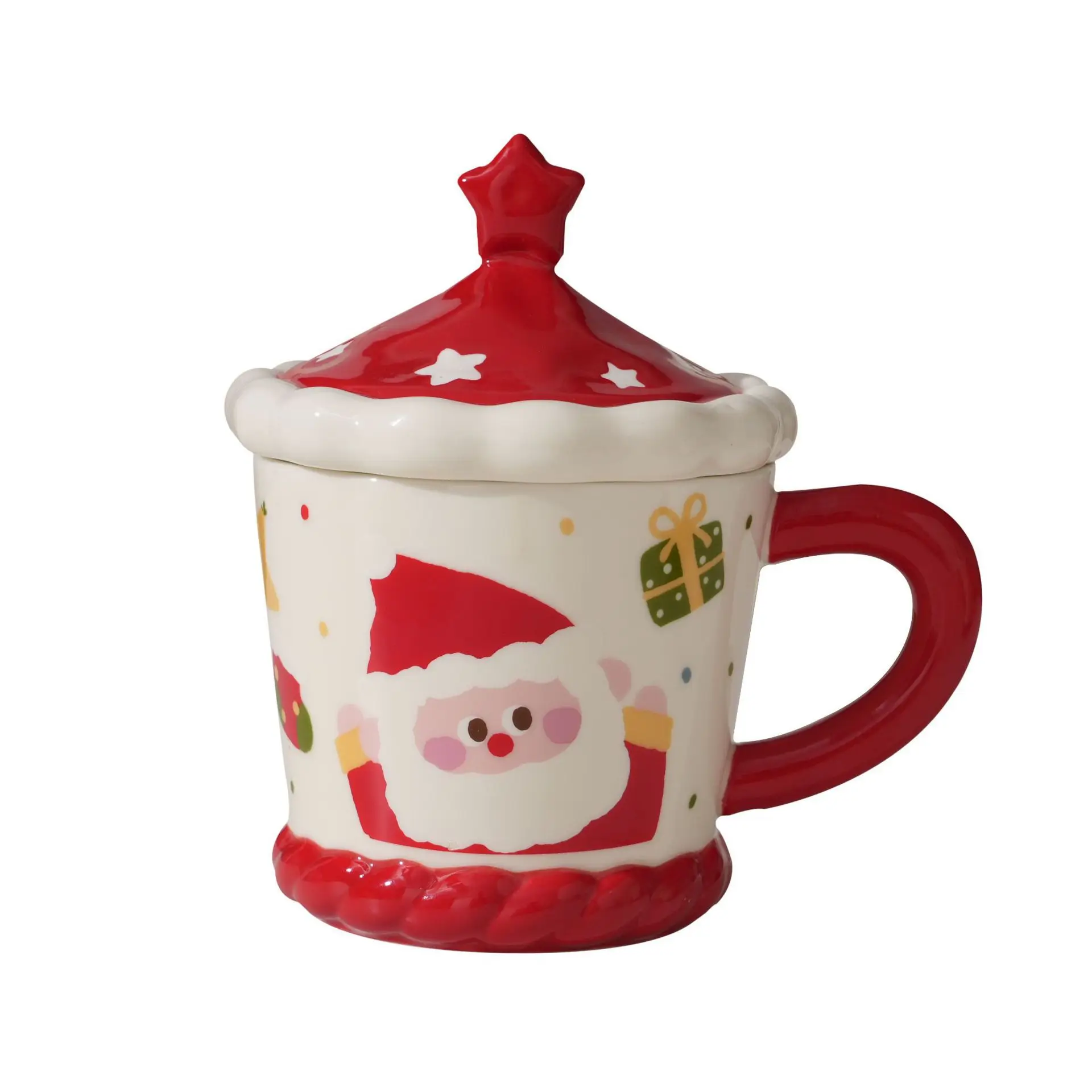 Colorful Christmas Porcelain Mug Set with Lid - Image 5
