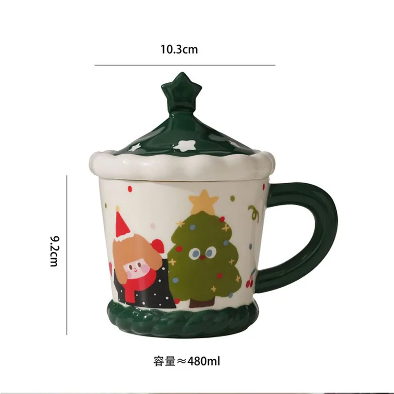 Colorful Christmas Porcelain Mug Set with Lid - Image 6