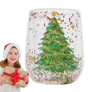 Clear Double Wall Glass Coffee Mug - Christmas Edition