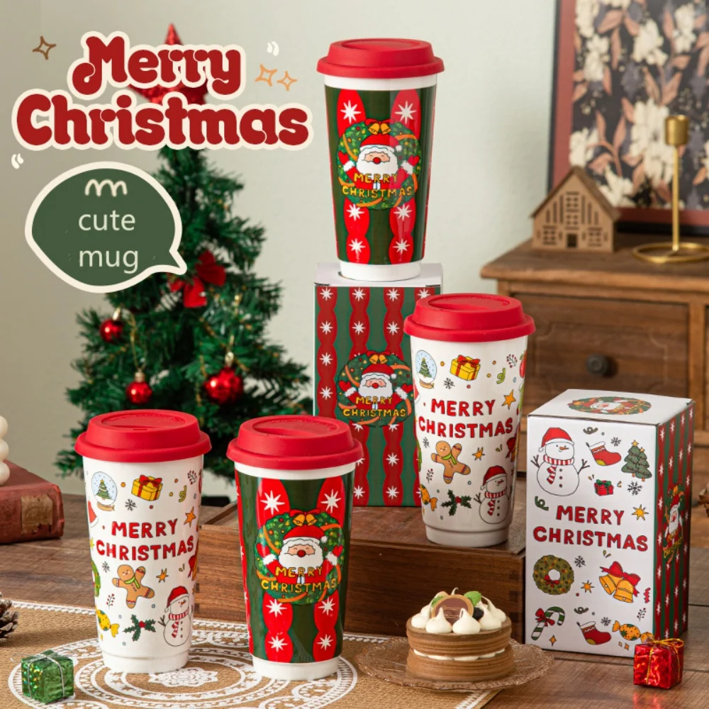 Santa Claus Ceramic Coffee Cup with Silicone Lid (580ml)