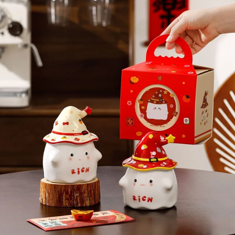 Creative Ghost Ceramic Coffee Cup with Lid - Image 3