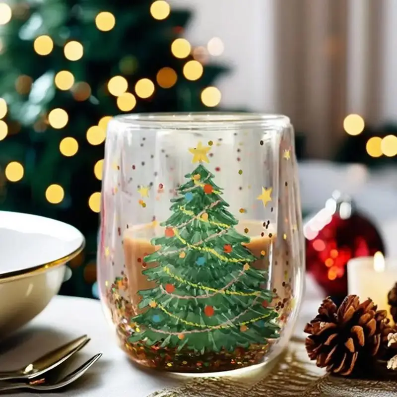 Clear Double Wall Glass Coffee Mug - Christmas Edition - Image 3