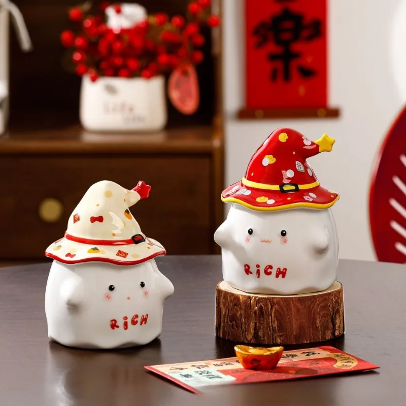 Creative Ghost Ceramic Coffee Cup with Lid - Image 2